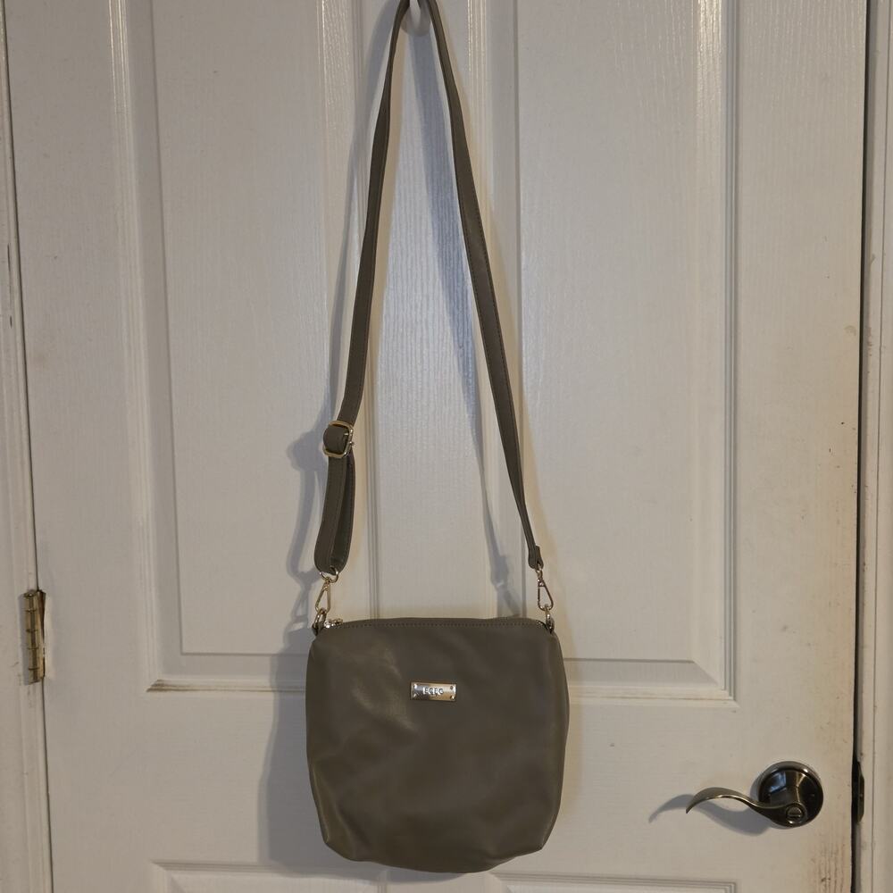 BCBG Paris Gray Faux Leather Crossbody Bag Small Shoulder Purse Gold Hardware